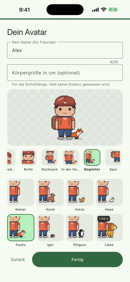 Avatar-Editor mit Begleitern