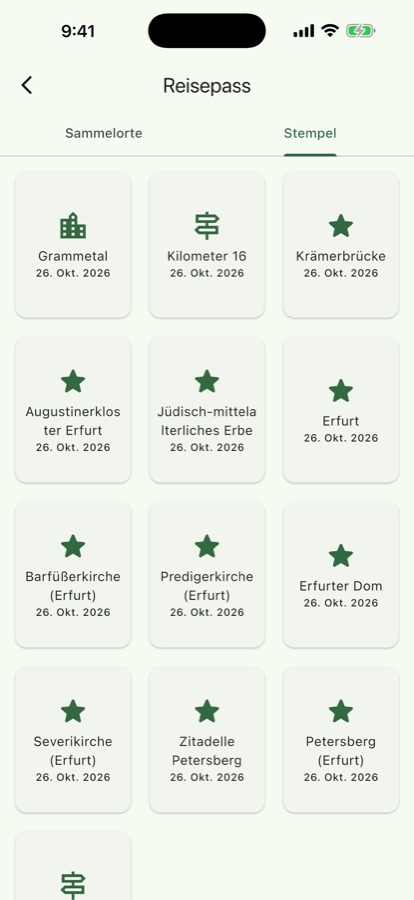 Reisepass mit gesammelten Stempeln aus Erfurt